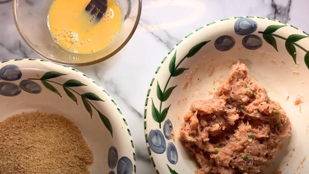 egg , bread crumbs and chicken nuggets marination